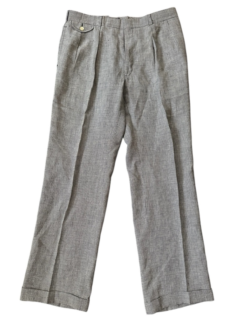 Vtg Polo Ralph Lauren Pleated Pants 36 Black White Linen Blend Houndstooth Cuff